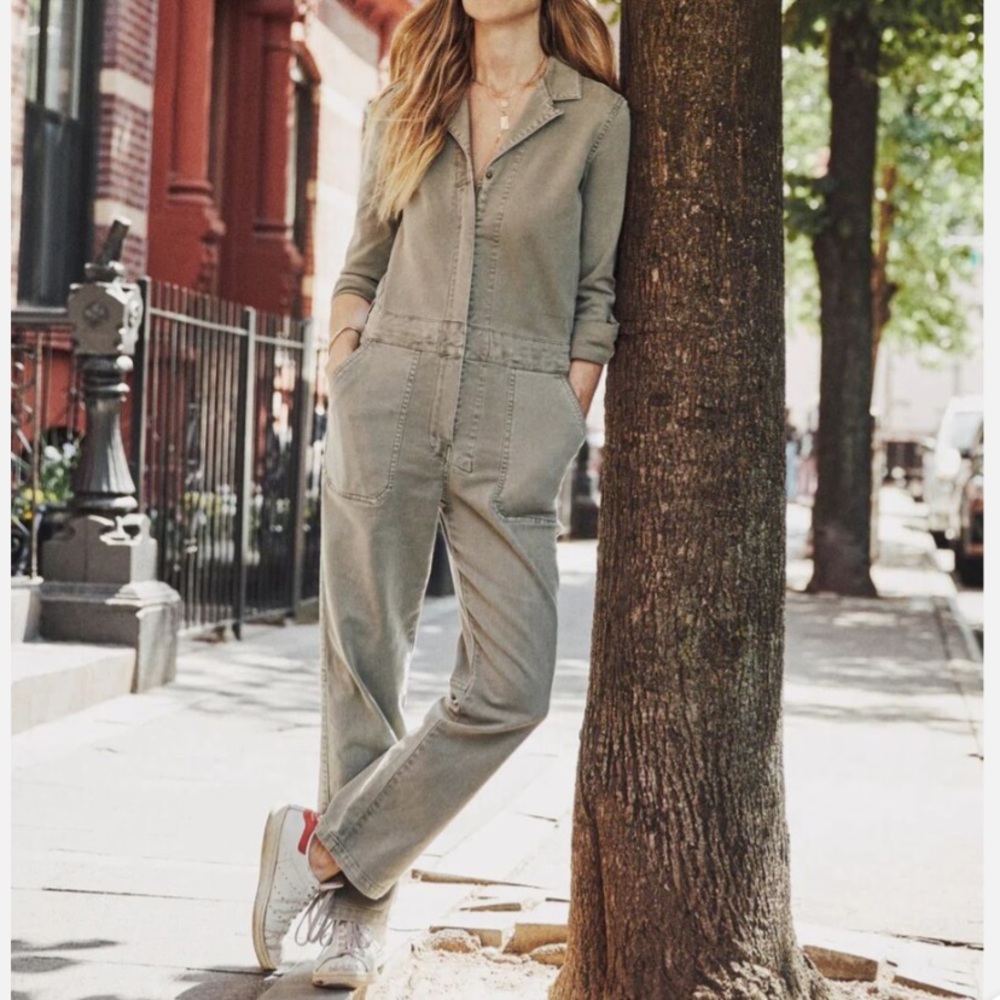 Faherty Overland Twill Utility Jumpsuit Olive Green